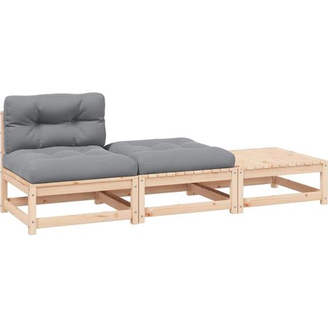 3-tlg. Garten-Lounge-Set mit Kissen Kiefer Massivholz