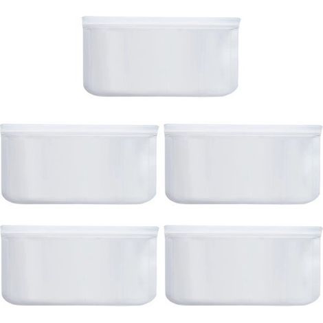 Set mit 5 mattierten Aufbewahrungsbeuteln – Große rosa Beutel mit Reißverschluss für Obst, Sandwiches, Kühlschrank (PEVA-Material, auslaufsicher, wiederverwendbar) (1/5)