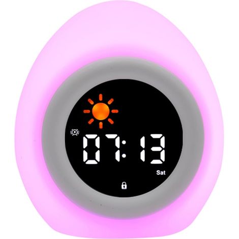 Schlafberuhigendes Licht für Kinder, eiförmiger Wecker mit weißem Rauschen, Digitalanzeige, 8 Farben, weiß (1/2)
