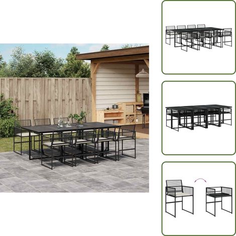 9-tlg. Garten-Essgruppe mit Kissen Schwarz Poly Rattan - Gartentisch - Gartenmöbelset - Esstisch - Outdoor Möbel - Gartenlounge (1/5)