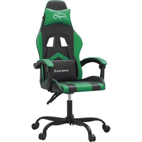 Chaise de jeu Chaise de Gaming pivotante Noir et vert Similicuir (1/5)
