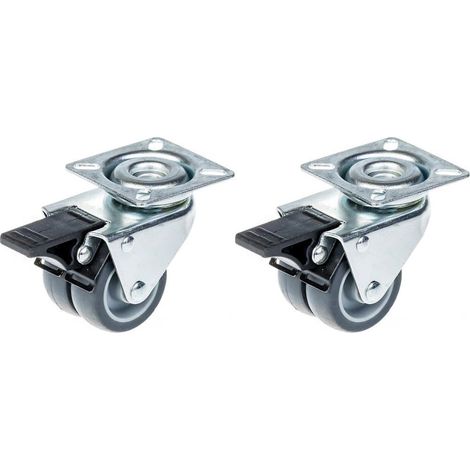 Roulettes pivotantes en caoutchouc gris de 50 mm (2") avec frein, capacité de charge de 140 kg, lot de 2 (1/5)