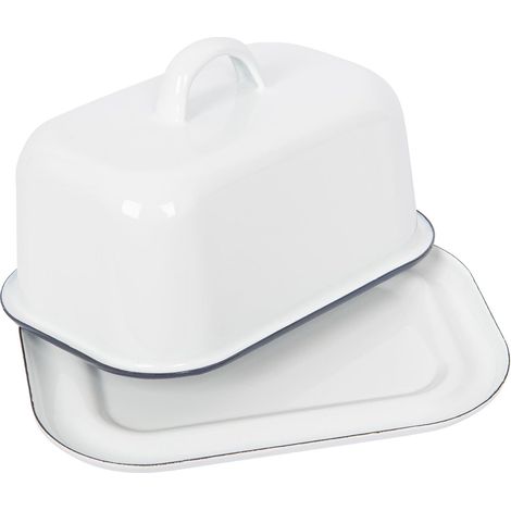 Beurrier en émail – 18,5 x 10 x 13,5 cm – Bleu – Design rétro – Avec couvercle – Idéal pour conserver le beurre au frais (1/5)
