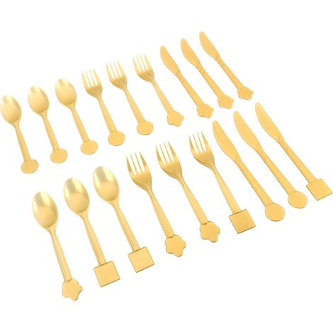Ensemble de 18 pièces de vaisselle en plastique doré (couteau, fourchette, cuillère) - Fournitures décoratives pour mariage, anniversaire et loisirs créatifs pour enfants
