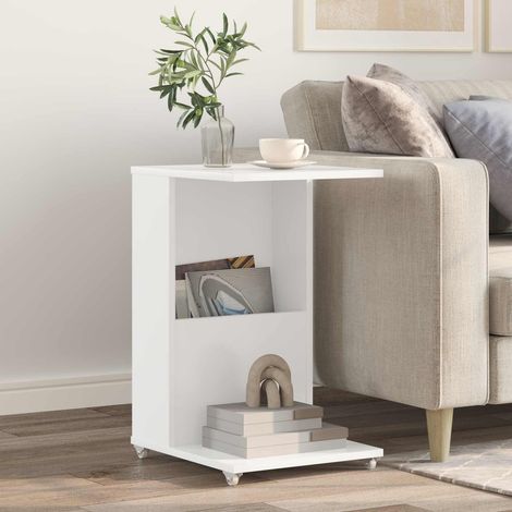 vidaXL  Side Table  with Wheel White 40 x 35 x 60 cm Engineered Wood