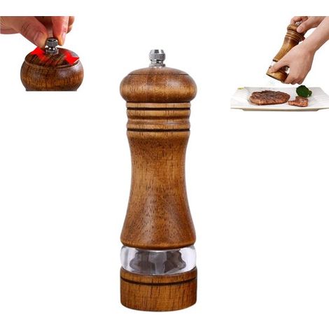 1 moulin à poivre en bois - Moulin à poivre en chêne - Grande capacité - Ensemble poivre et sel - Qualité supérieure - Rechargeable - Barbecue - Broyeur à herbes et épices - Couleur bois (1/4)