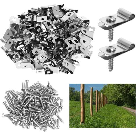 Lot de 300 Clips pour Clôture Agricoles, Clips en Acier Inoxydable avec Vis, Pinces de Fixation pour Clôtures Agricoles pour Fil de Fer de Calibre 12-16 et Clôtures en Vinyle, Bois ou Métal