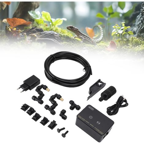Sistema de riego para reptiles con temporizador automático y boquillas de cobre para terrarios, ABS, 10 x 7 x 4,5 cm, incluye 14 accesorios. (1/5)