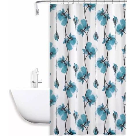 Cleafe - Tenda Doccia Vasca Impermeabile 12 Ganci Decorazione Fiori Blu 180x200 Cm 79224 - (1/3)