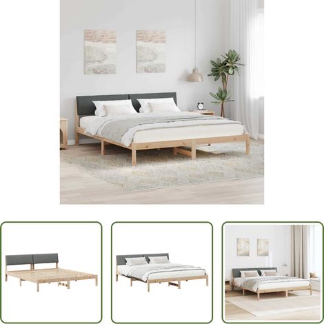 Plattformbett - Bettgestell Braun und Dunkelgrau 200 x 200 cm Massivholz Kiefer (1/5)