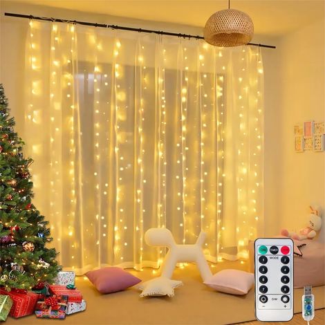Guirlande lumineuse de 300 LED en forme de rideau féérique, 3 x 3 m, avec télécommande, pour chambre, mariage, fête, demande en mariage, décoration de Noël (blanc chaud) (1/5)
