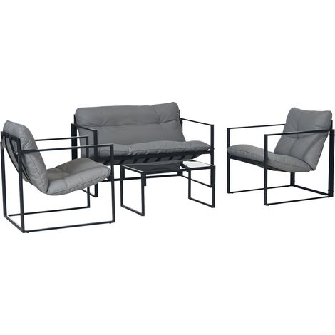 Salon de jardin 4 pièces 4 personnes avec canapé 2 places, 2 fauteuils et 1 table basse gris (1/5)