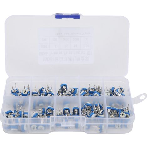 100Pcs Potentiomètre Ajustable Trimmer RM065 Blanc + Bleu Composant Électronique Résistance Variable (1/5)
