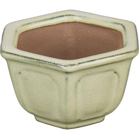Vaso per bonsai esagonale in gres smaltato bianco 7,5x6x2,5 cm - SF23