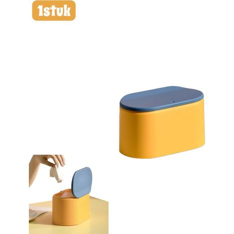 Mini poubelle Push-Top avec couvercle basculant – Poubelle compacte pour bureau, salon et chambre – Design pratique – Jaune (1/5)