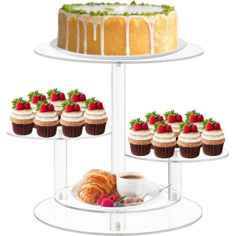 Présentoir à gâteaux à 4 étages, présentoir à cupcakes combiné, présentoir en acrylique pour 50 cupcakes, pour mariages, fêtes prénatales et goûters (1/5)