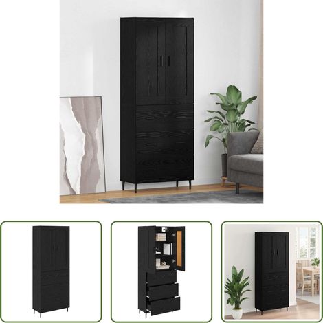 Hochwertiges Holz - Highboard 2 pcs Schwarz Eichen-Optik Holzwerkstoff (1/5)