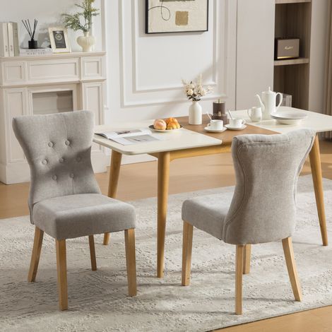 Chaise de salle à manger en bois massif grise, dossier haut et rivets décoratifs (1/5)