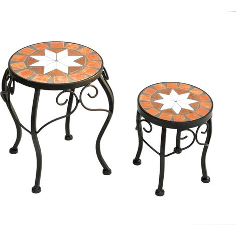 DanDiBo Blumenhocker Mosaik Rund 2er Set 20 und 27 cm Blumenständer 12014 Beistelltisch Pflanzenständer Mosaiktisch Klein (1/5)