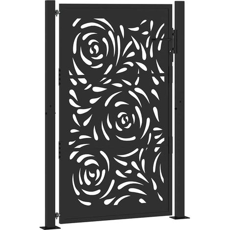 Portail de jardin，Portail de clôture，Portillon de jardin noir 105x155 cm acier conception de flamme CFW45059 (1/5)