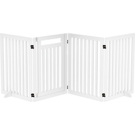 Barrière pliable sans perçage pour animaux, 4 panneaux blancs, 240 x 1,8 x 81 cm, avec porte et pieds de soutien (1/5)