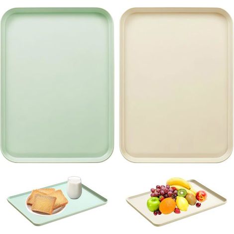 Plateaux de Service Rectangulaires, Lot de 2 Plastique Antidérapant, Réutilisables pour Café et Restauration (1/5)