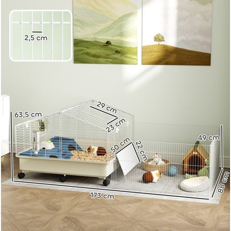 Gabbia per piccoli animali 173x88x63,5 cm in metallo/plastica bianca con ruote - MEUBLIV (1/5)