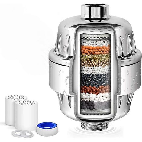 Système de filtration d'eau de douche en 20 étapes pour éliminer le chlore, le fluorure et les métaux lourds. Adoucit l'eau filtrée pour la douche. (1/5)