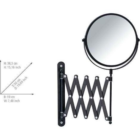 Miroir Grossissant - 3x - Bras Télescopique Extensible Jusqu'à 50 Cm - Pour Salle De Bain Et Coiffeuse - Noir - 19 Cm (1/2)