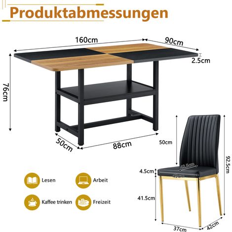 Esstisch 160 x 90 x 76 cm aus MDF und schwarzem Metall mit Stauraum – MEUBLIV (1/5)