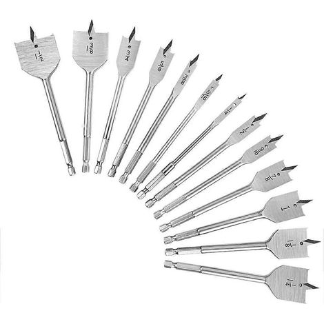 Ensemble de 13 forets plats, forets plats en acier allié en forme de palette avec tige à changement rapide, coupe-trous plats pour bois, tailles de 1/4 pouce à 1-1/2 pouce. (1/5)