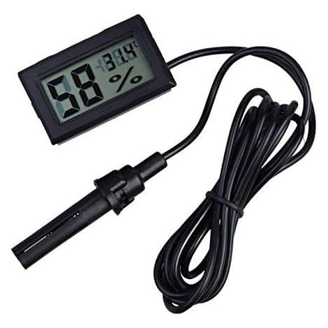 Termometro digitale LCD 2 in 1 con igrometro integrato e sonda esterna - Adatto per rettili, incubatrici, acquari e pollame - Nero