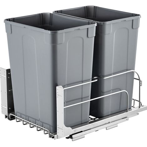 Poubelle de cuisine double tirage 35QT,bac à déchets et recyclage robuste avec fermeture douce,couleur grise (1/5)