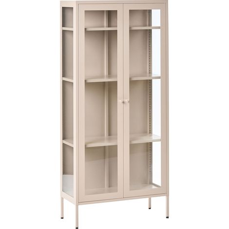 Buffet Haut en Métal à 2 Portes en Verre Style Industriel Moderne Beige Clair Harty