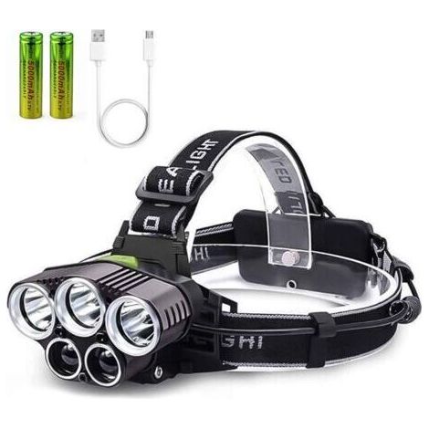 Lampe frontale rechargeable USB, lampe frontale TYC 6 modes avec 2 piles de grande capacité, lampes frontales étanches pour camping, randonnée, cyclisme, pêche, course à pied