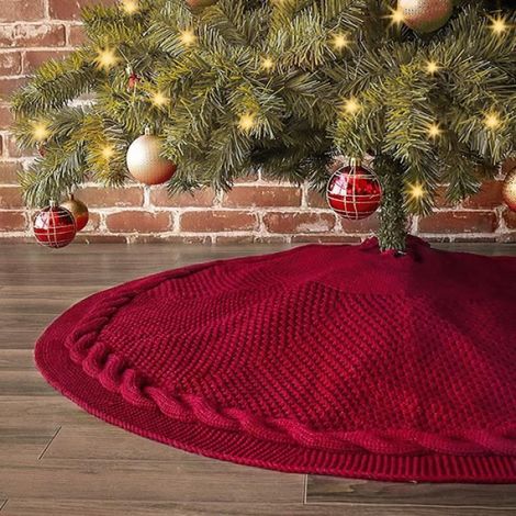 Jupe de Sapin de Noël - - 122cm - Tricot - Rouge - Rond (1/4)