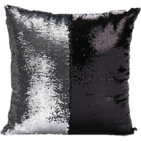 Sirène Sparkle Sequins Coussin Housse de coussin Taie d'oreiller Zippée 40x40cm (noir argent) (1/4)