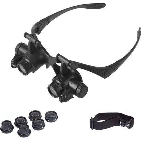 LED Illuminated Watch Repair Magnifier Double Eyes Jewelry Magnifying Loupe Head-Worn Visor Glasses with 4 Lenses 10X 15X 20X 25X (Higher Lense) (1/5)