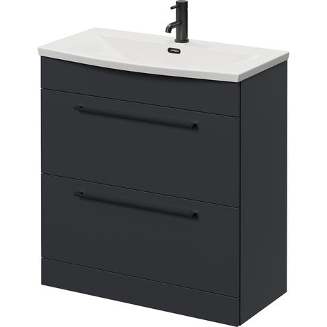 Napoli 390 Gloss Grey 800mm 2 Drawer Vanity Unit with Arc Basin - 800mm - Matt Black 480mm Handle