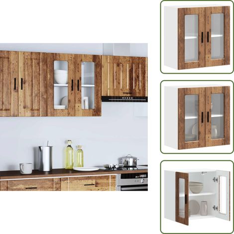 Almacenamiento de cocina - vidaXL Armario de pared para cocina puerta cristal Porto madera vieja - Armario de madera