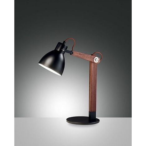 SVEVA LAMPADA DA LETTURA DA TAVOLO NERA/NOCE IN METALLO E LEGNO 1 LUCE ATTACCO E27 ORIENTABILE (1/2)