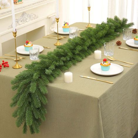 Guirnalda de pino estéreo realista de 270 cm, vegetación para mesa, repisa, pared, decoración navideña para interiores y exteriores, A (1/5)