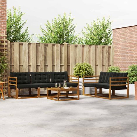 vidaXL Set di divani da esterno con cuscino 6 pcs Naturale e Nero