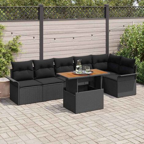 Conjunto de sofá de jardín 7 pcs Negro Poliratán vidaXL (1/5)
