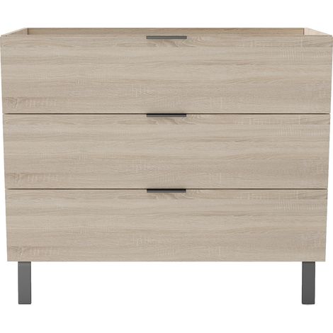 Ocean Sanitaire – Meuble bas de salle de bain 3 tiroirs – Dimensions 99x46x85 cm – MDF blanc résistant à l'humidité – Montage facile avec vis incluses