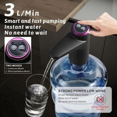 Distributeur d'eau électrique Double Usage avec Base de Support Pompe à Bouteille d'eau Potable Automatique avec USB Universelle pour Camping Bureau Maison (Noir),de dyk.Trywise (1/5)