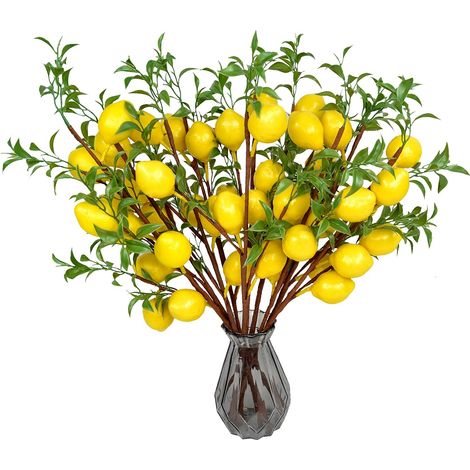 Lot 6 branches citrons artificiels jaunes, décoration centre de table cuisine et ferme style campagnard (1/5)