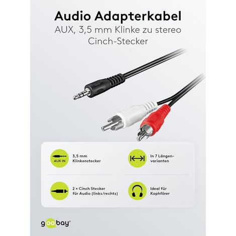 50196 Câble adaptateur Audio/Vidéo - prise stéréo 3,5 mm vers 2x prise RCA - 3,0 mètres (Lot de 2)