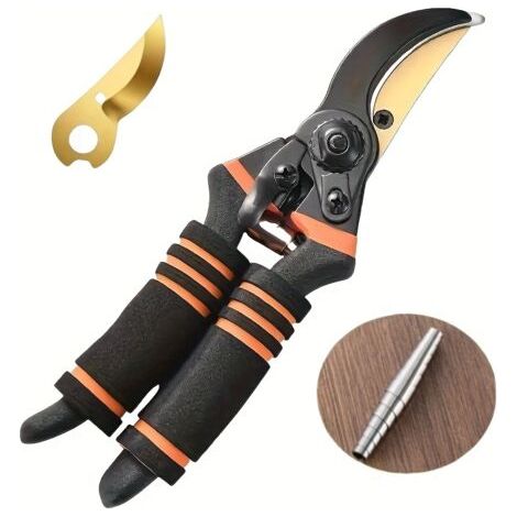 3pcs Set, Professionnel Alliage de Titane Jardinage Cisailles de Taille 21.59 cm avec Ressort en Acier Inoxydable 304, Lame en Titane Aiguisée Dorée - Ciseaux de Jardinage en Acier