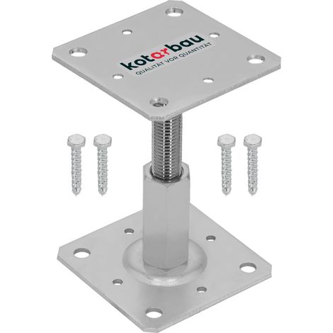 KOTARBAU® Pied Réglable - Support de Poteau - Acier Galvanisé - 110 x 110 mm - Argent - Pied de Poteau Reglable - 90 - 150 mm